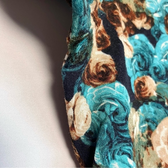 Talbots Pure Merino Wool Cardigan Sz 2XP Brown Blue Rose Button Romantic Floral - Picture 13 of 15